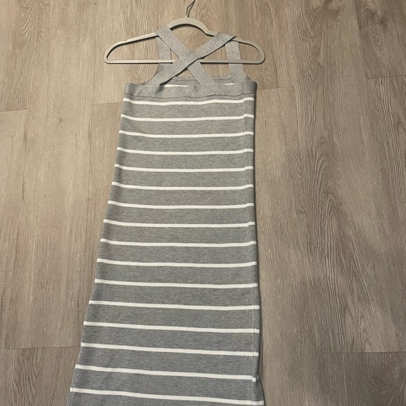Heather Grey Striped Side Slit Maternity Midi Dress - Picture 6 of 7
